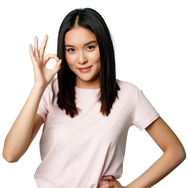 The finance specialist makes an "OK" gesture.